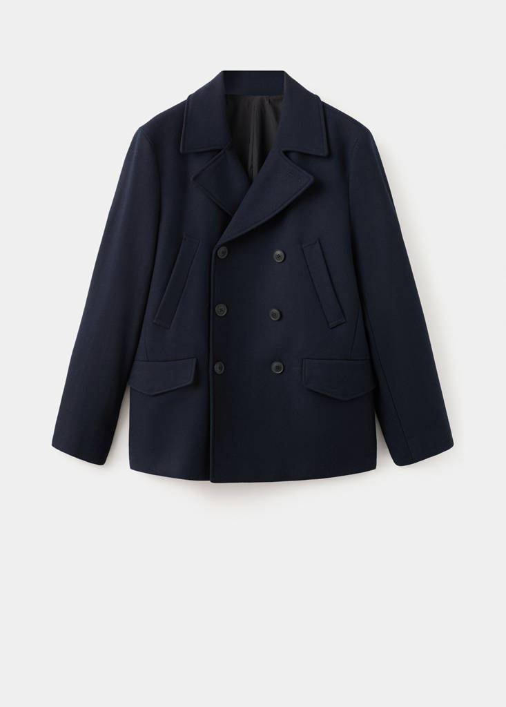 Short double-breasted wool coat — Navy