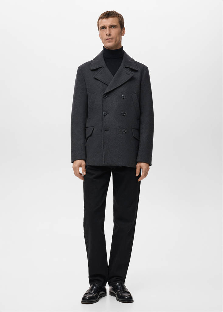Short double-breasted wool coat — Medium Heather Grey