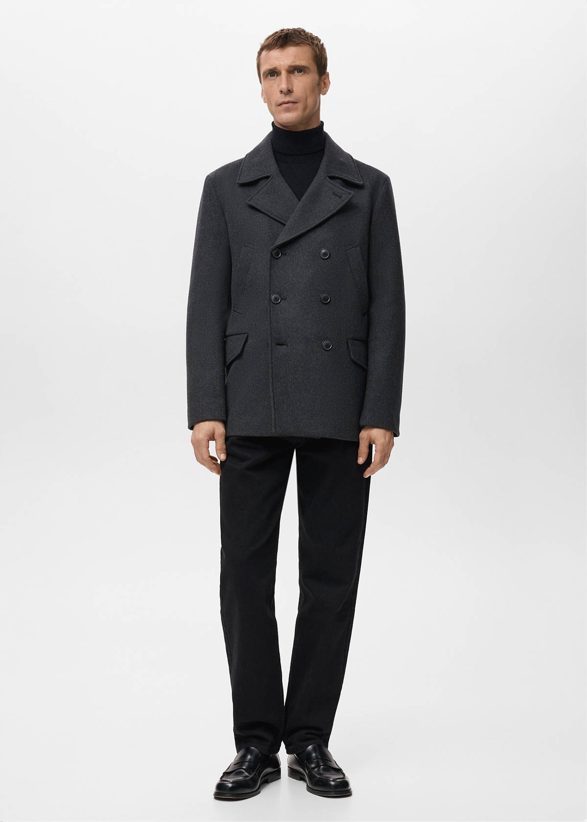 Short double-breasted wool coat — Medium Heather Grey