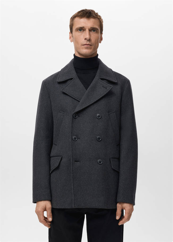 Short double-breasted wool coat — Medium Heather Grey