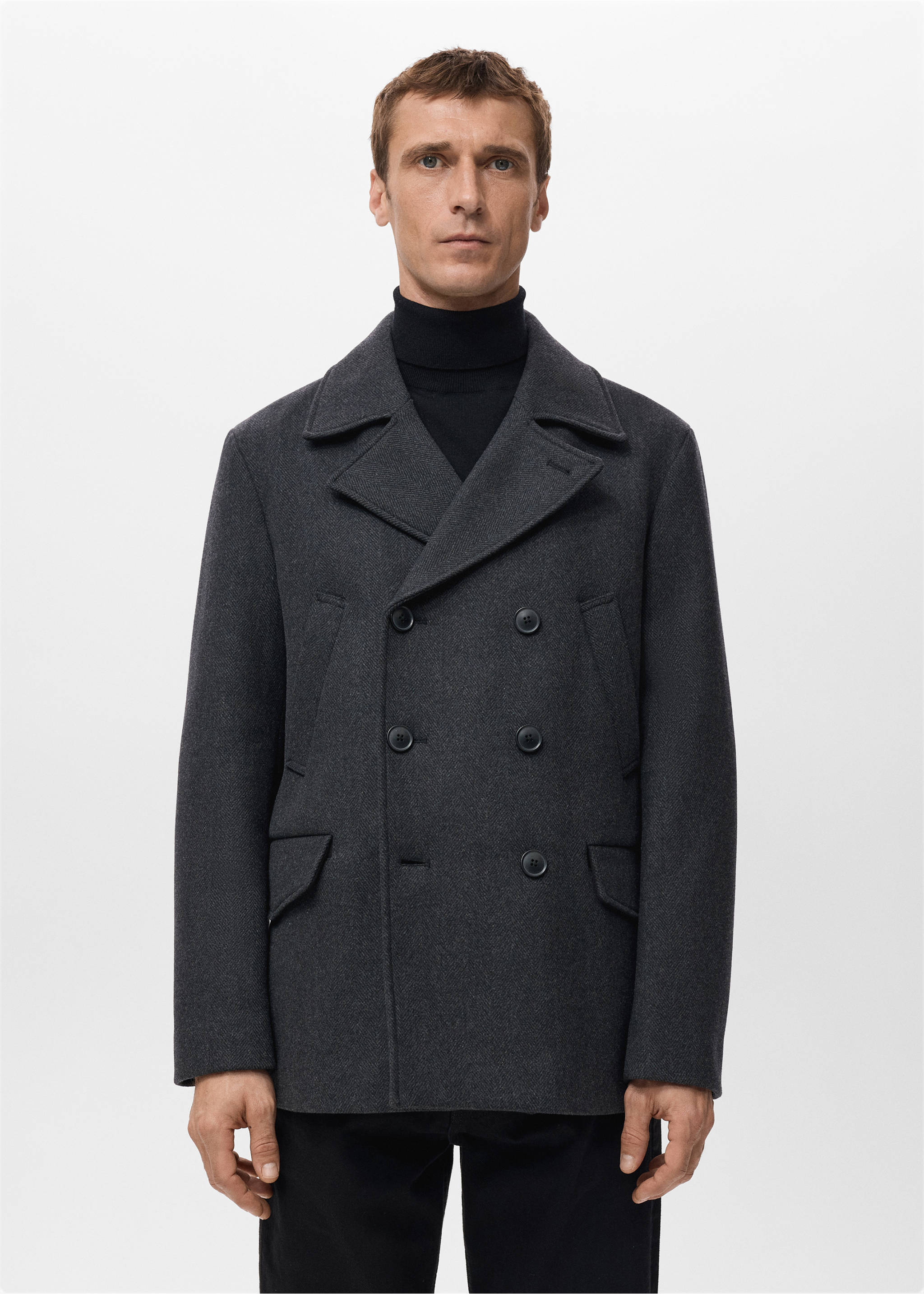 Short double-breasted wool coat - Medium plane, Medium Heather Grey. Ref: 27041178-00.