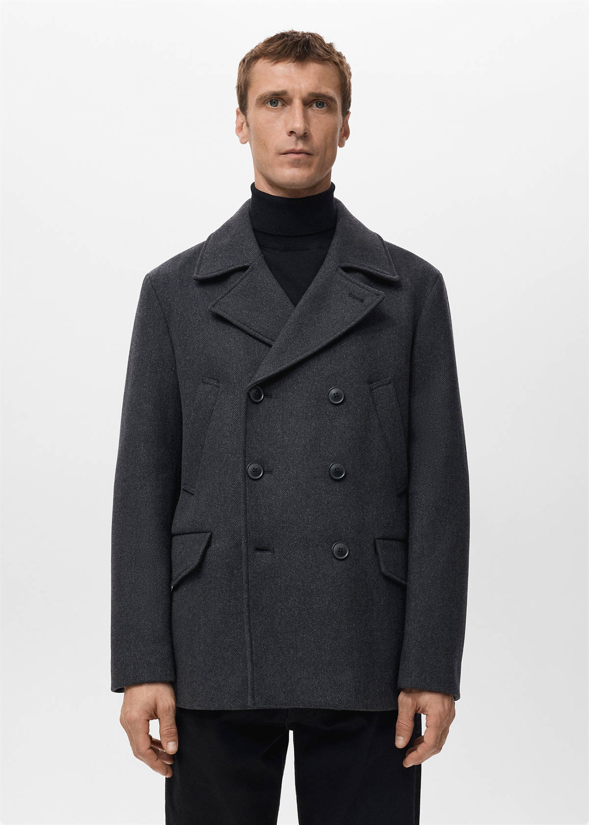 Short double-breasted wool coat — Medium Heather Grey