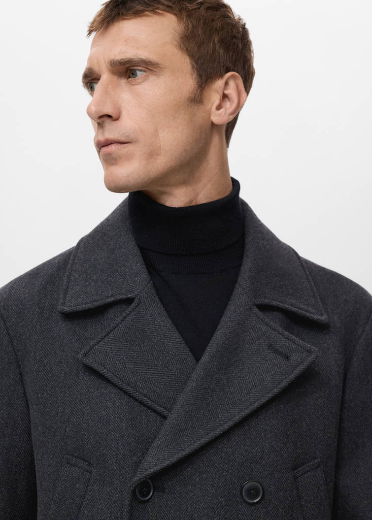 Short double-breasted wool coat — Medium Heather Grey