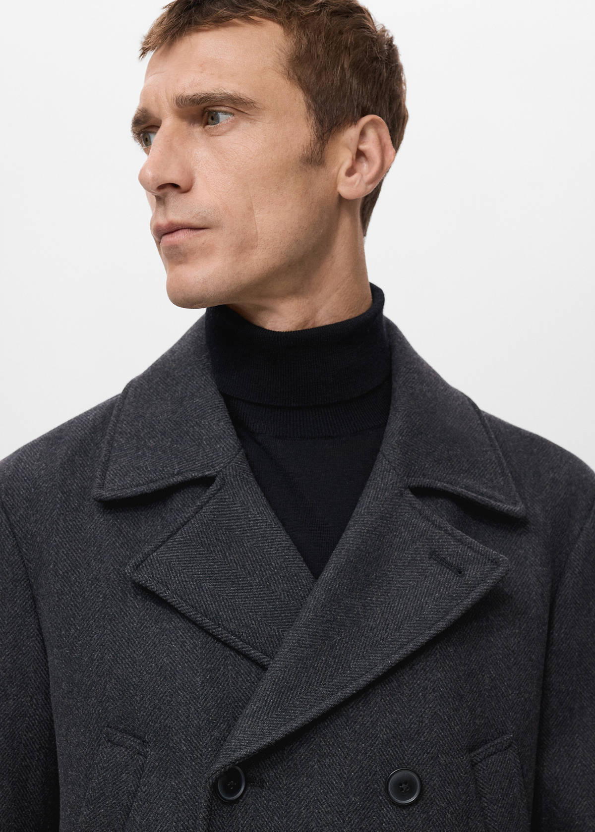 Short double-breasted wool coat — Medium Heather Grey