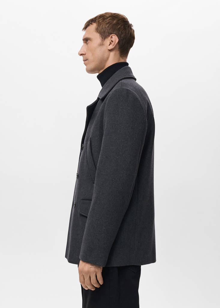 Short double-breasted wool coat — Medium Heather Grey