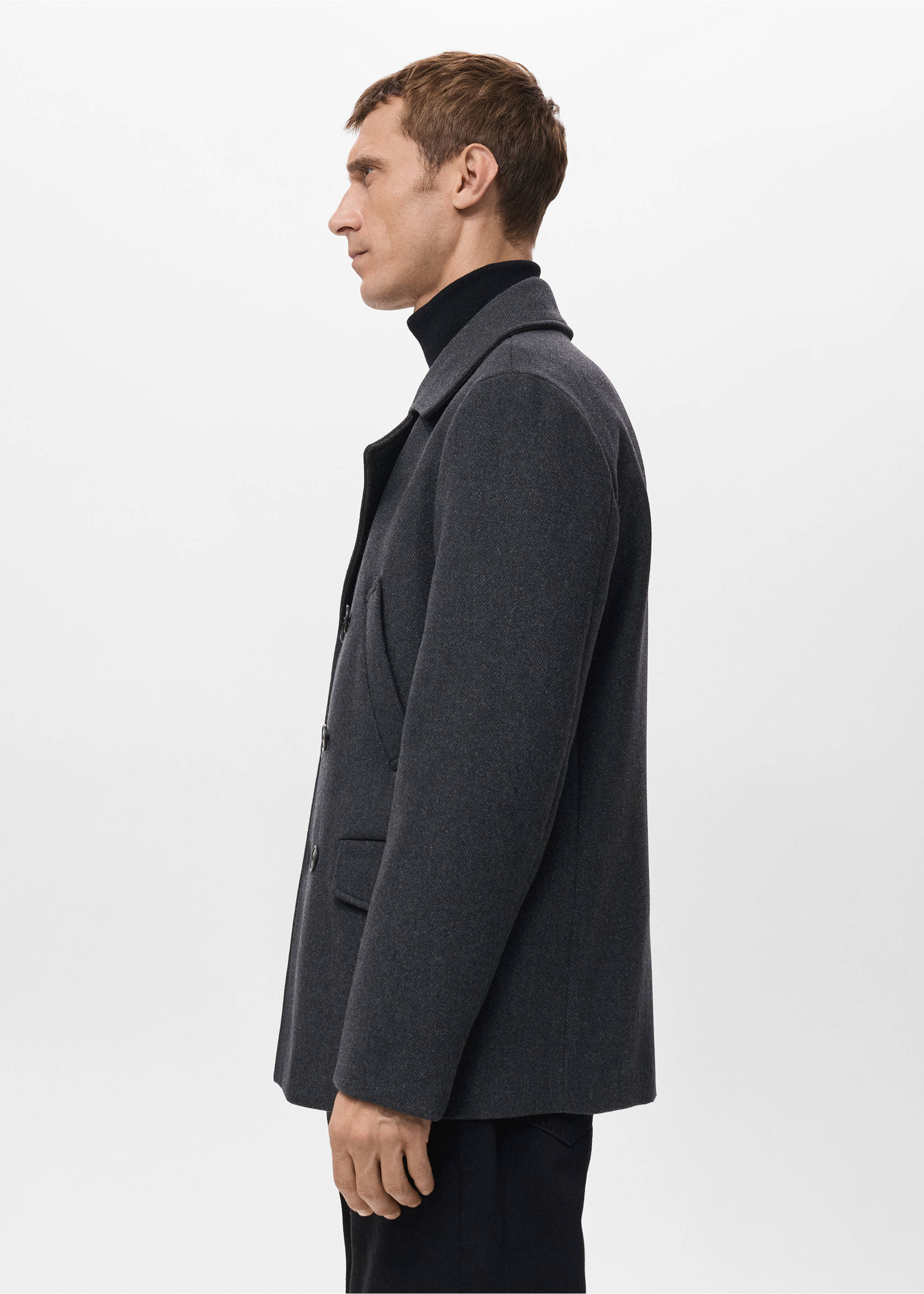 Short double-breasted wool coat - Details of the article 2, Medium Heather Grey. Ref: 27041178-00.