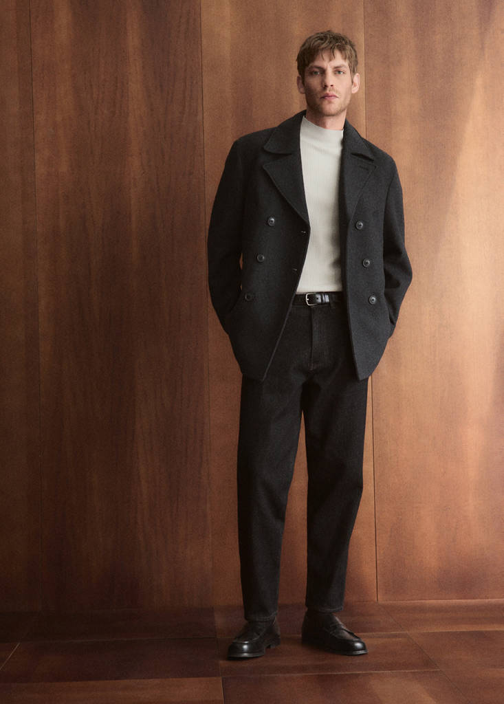 Short double-breasted wool coat — Medium Heather Grey