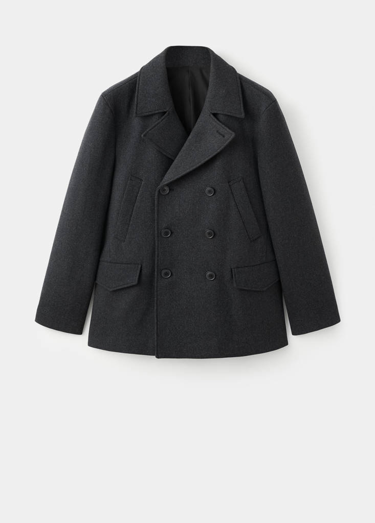 Short double-breasted wool coat — Medium Heather Grey