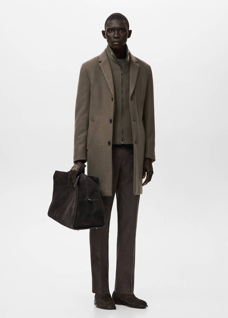 Wool coat with detachable inner collar — Medium Brown