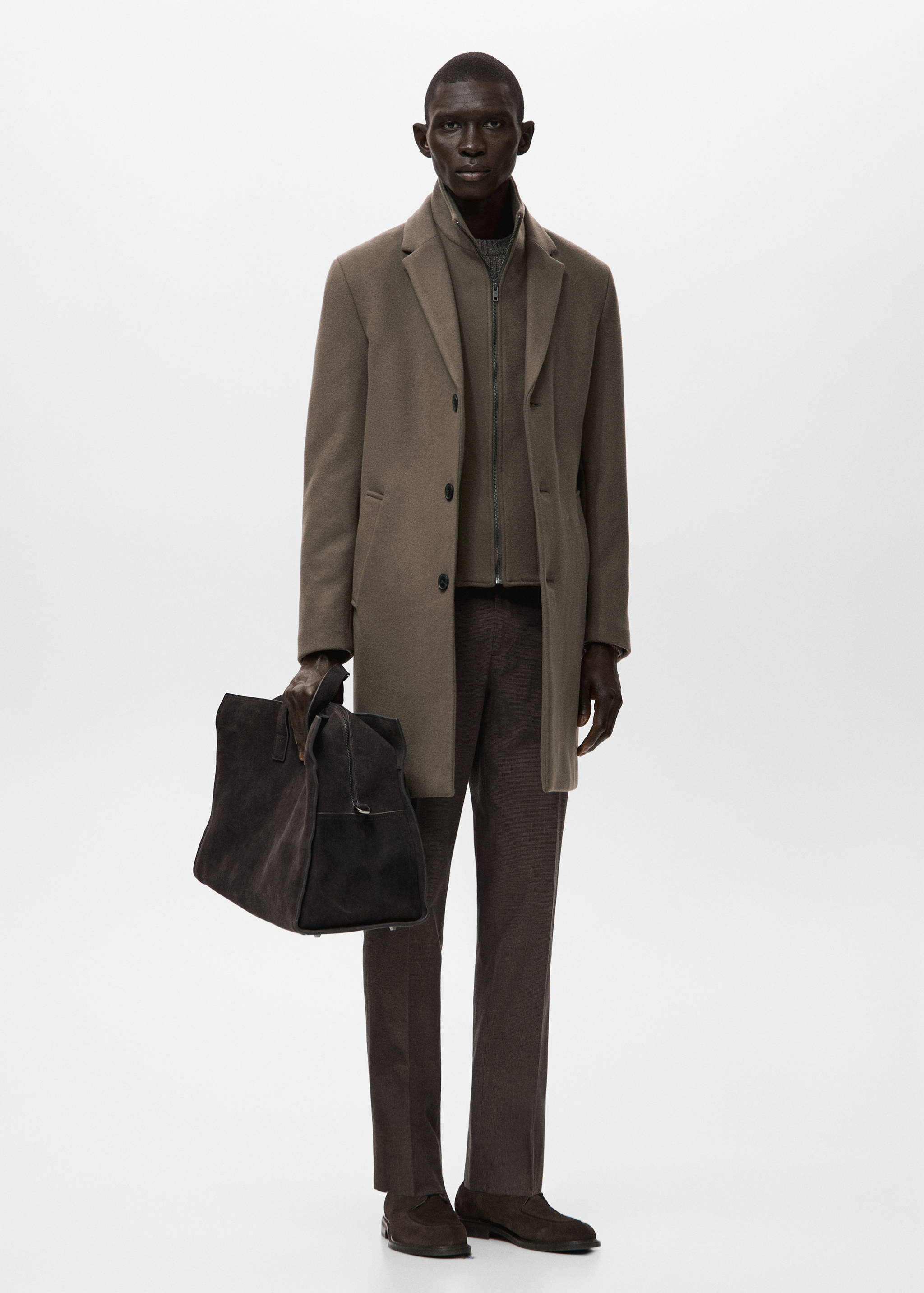 Wool coat with detachable inner collar - General plane