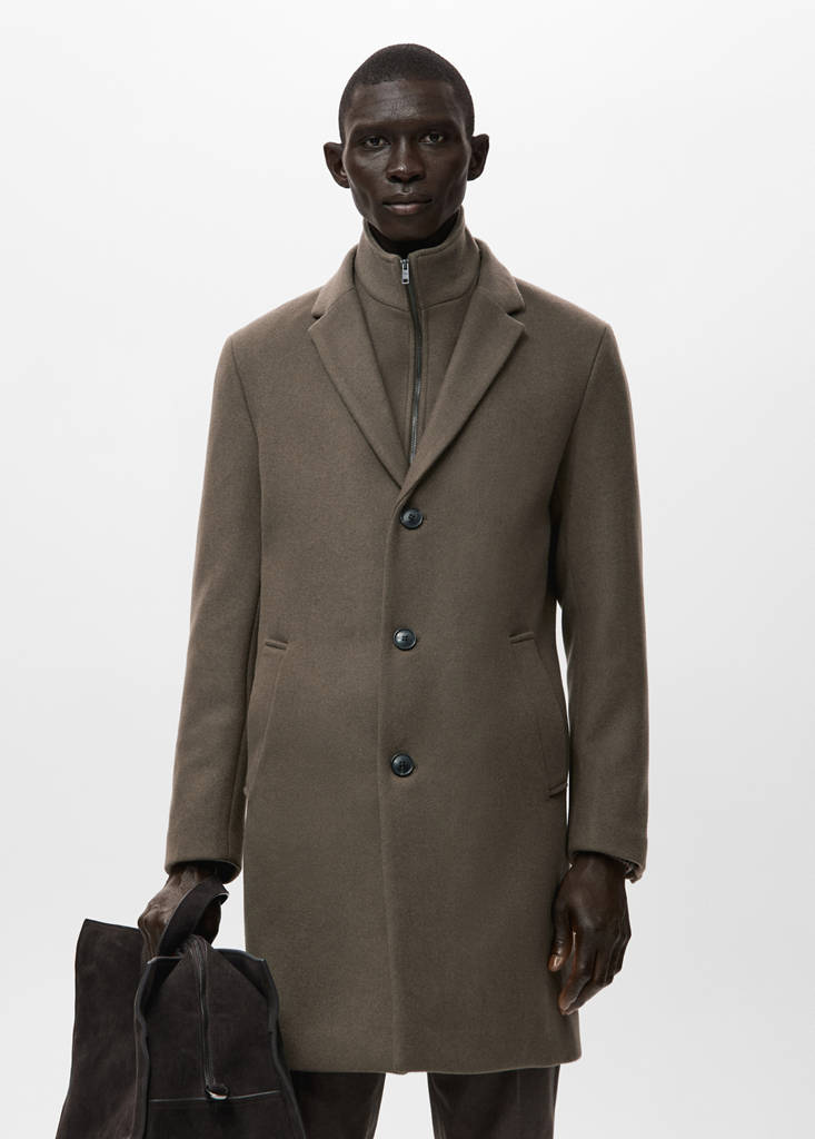 Wool coat with detachable inner collar — Medium Brown