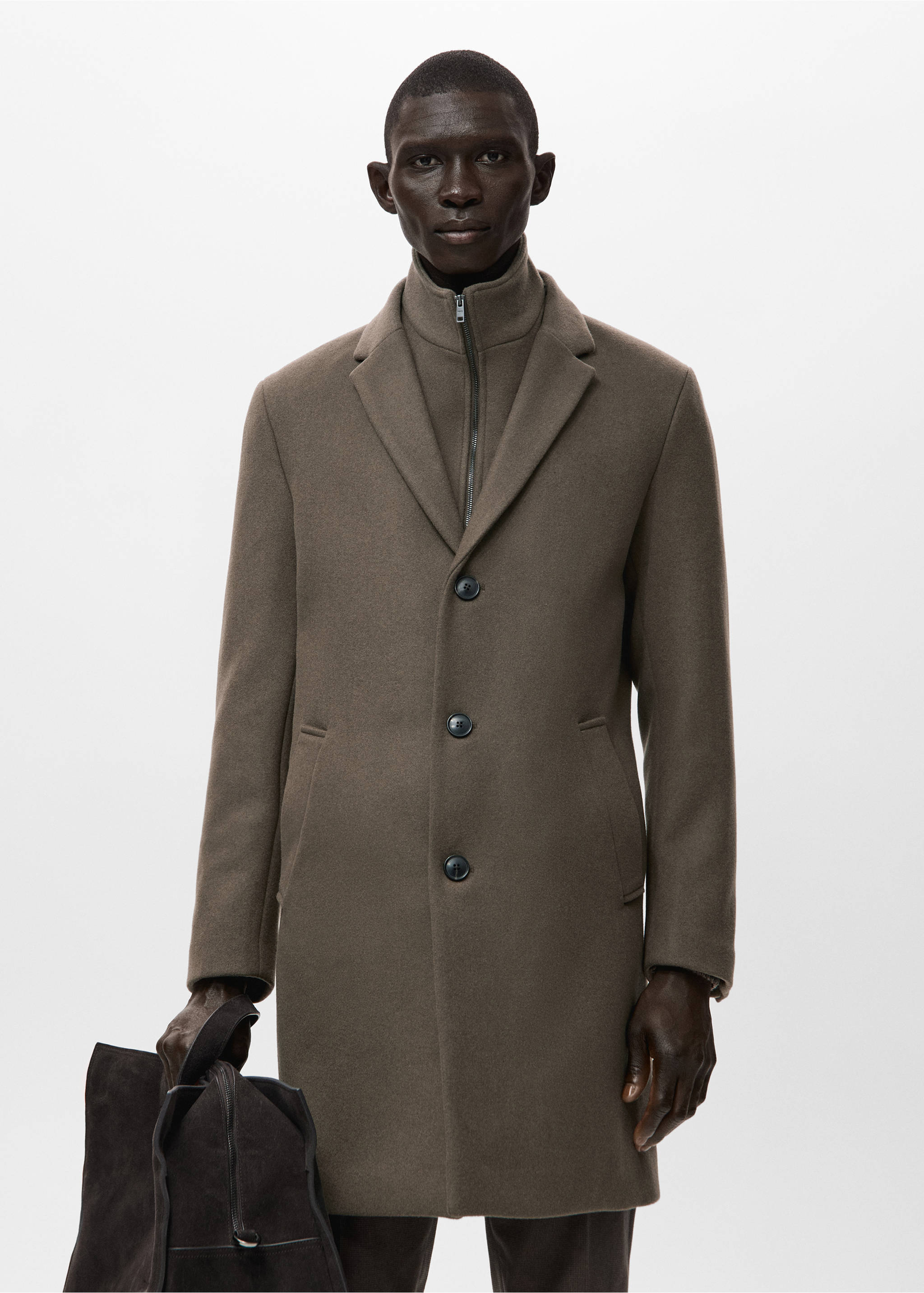 Wool coat with detachable inner collar - Medium plane, Medium Brown. Ref: 27041179-00.