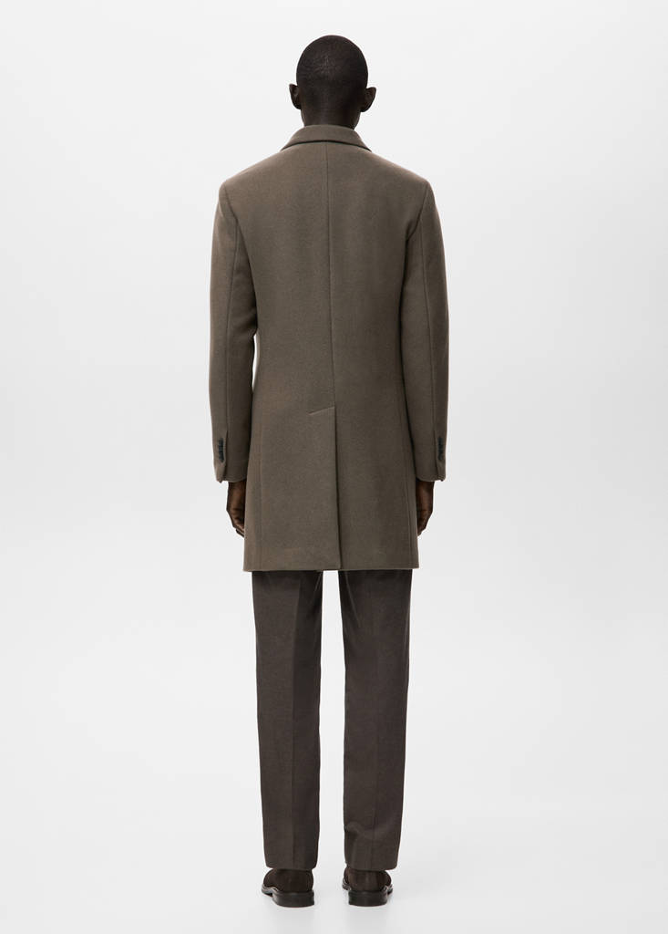 Wool coat with detachable inner collar — Medium Brown