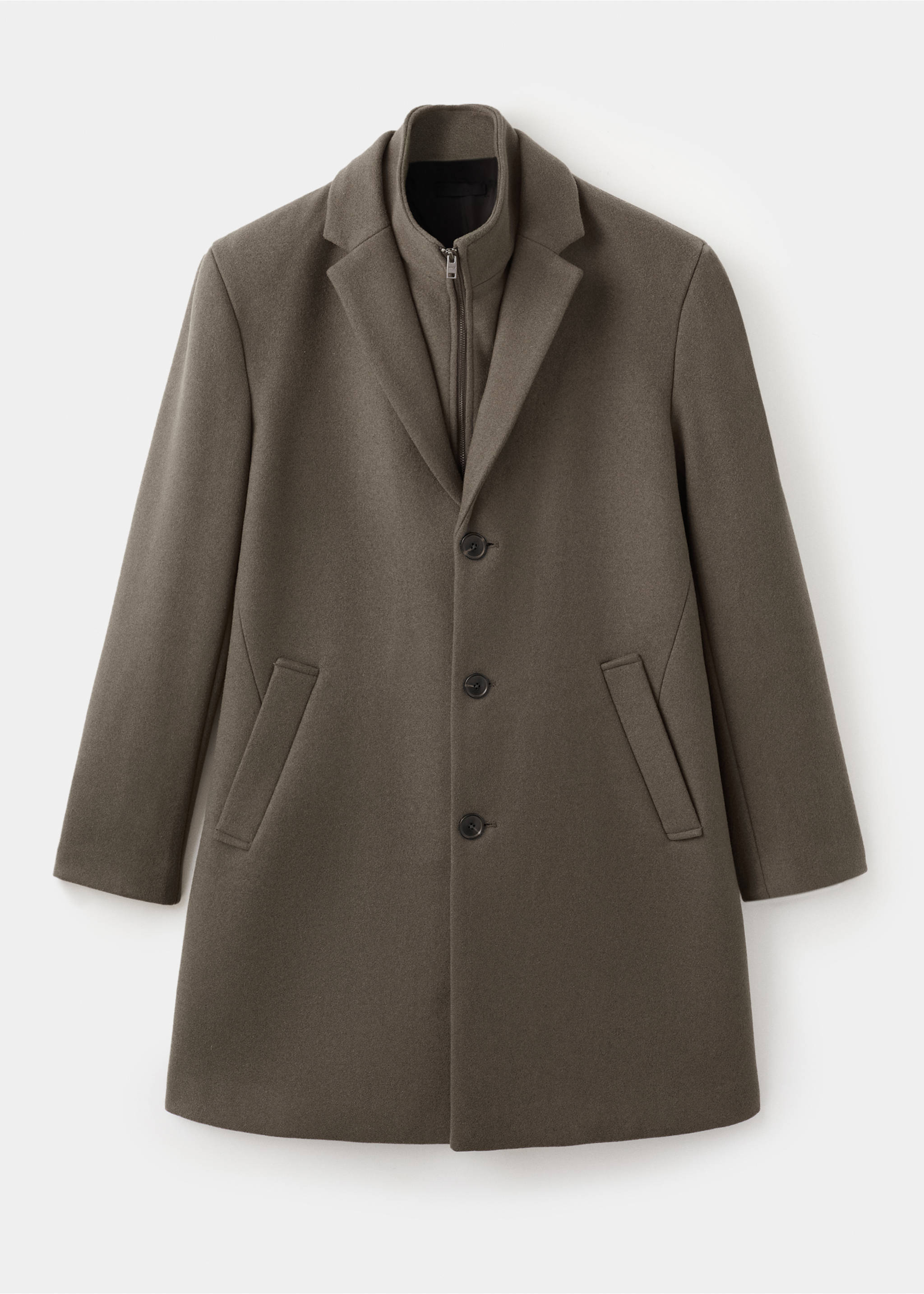 Wool coat with detachable inner collar - Article without model, Medium Brown. Ref: 27041179-00.