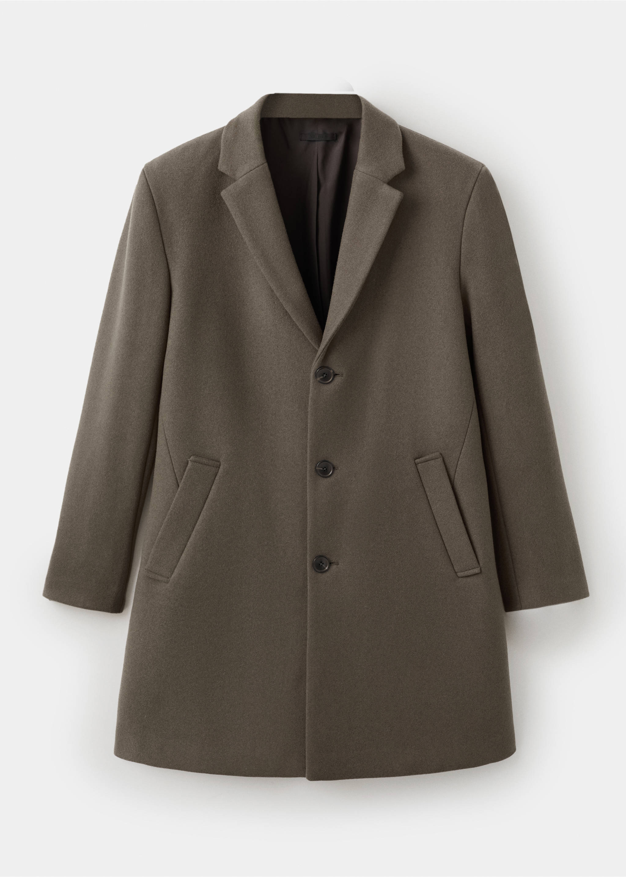 Wool coat with detachable inner collar - Details of the article 8, Medium Brown. Ref: 27041179-00.