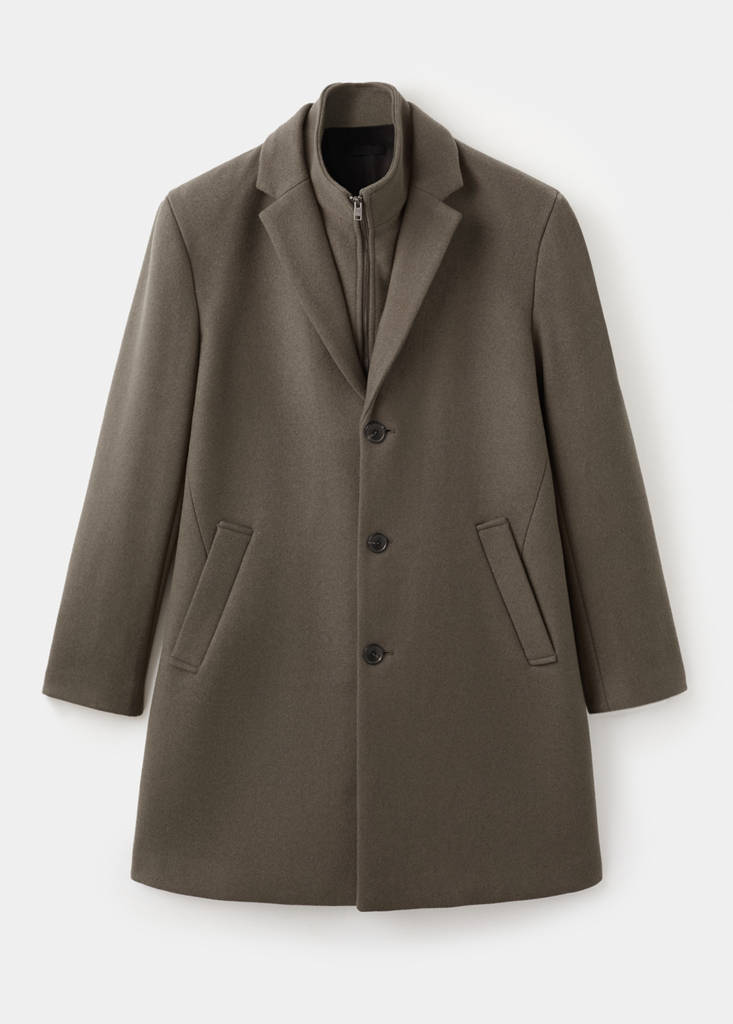 Wool coat with detachable inner collar — Medium Brown