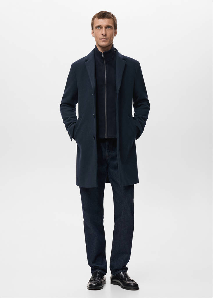 Wool coat with detachable inner collar — Navy