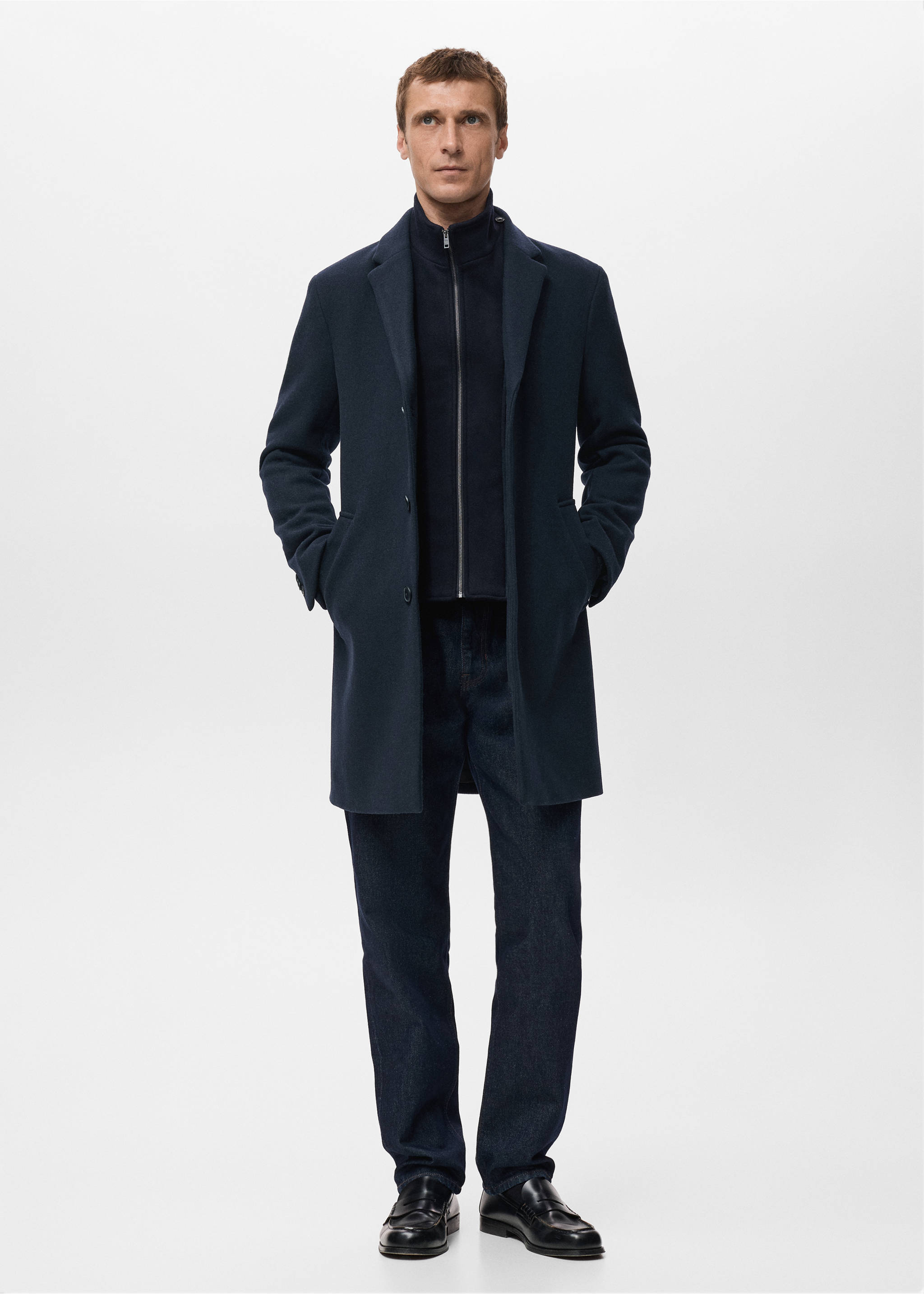 Wool coat with detachable inner collar - General plane, Navy. Ref: 27041179-00.