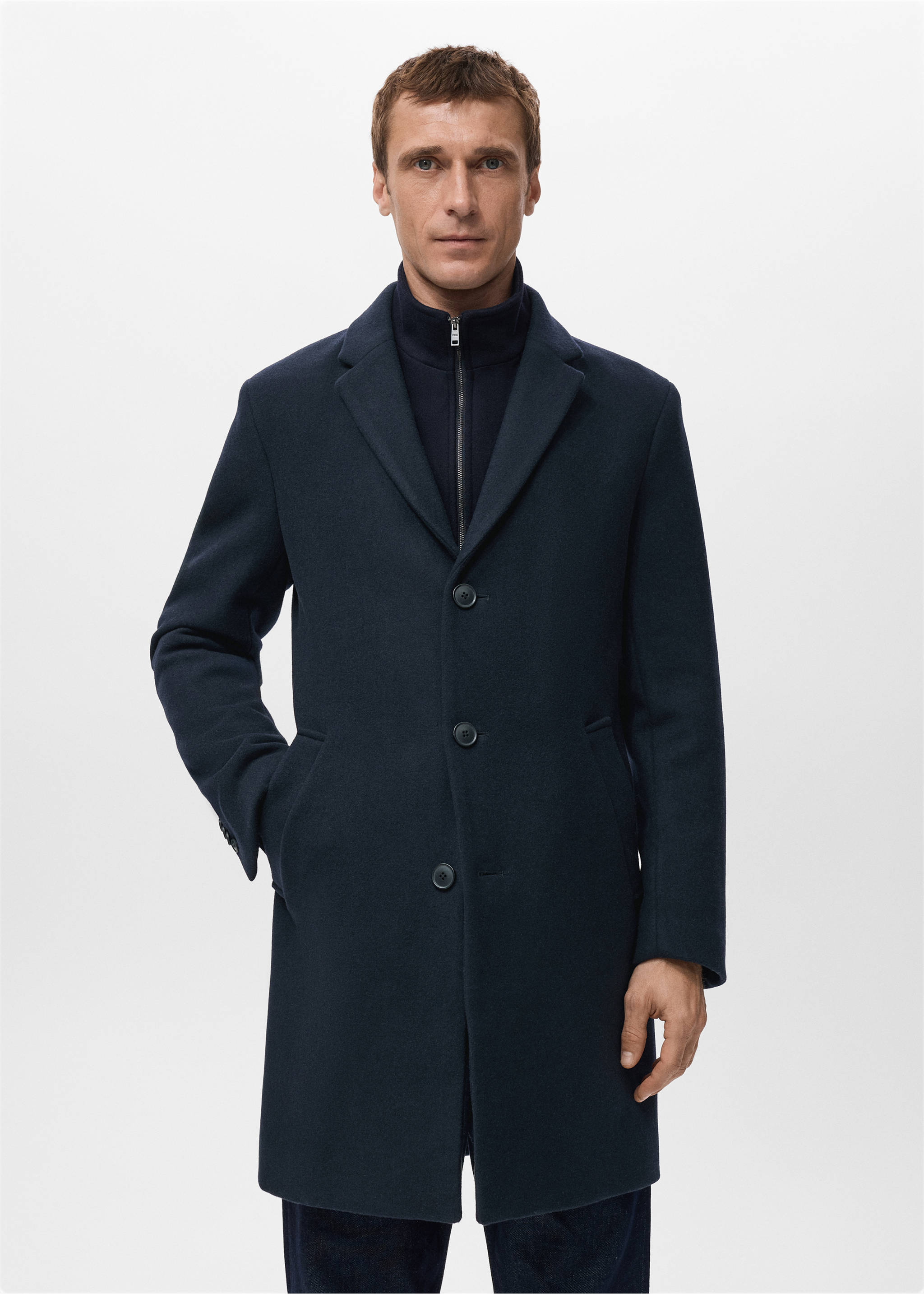 Wool coat with detachable inner collar - Medium plane, Navy. Ref: 27041179-00.