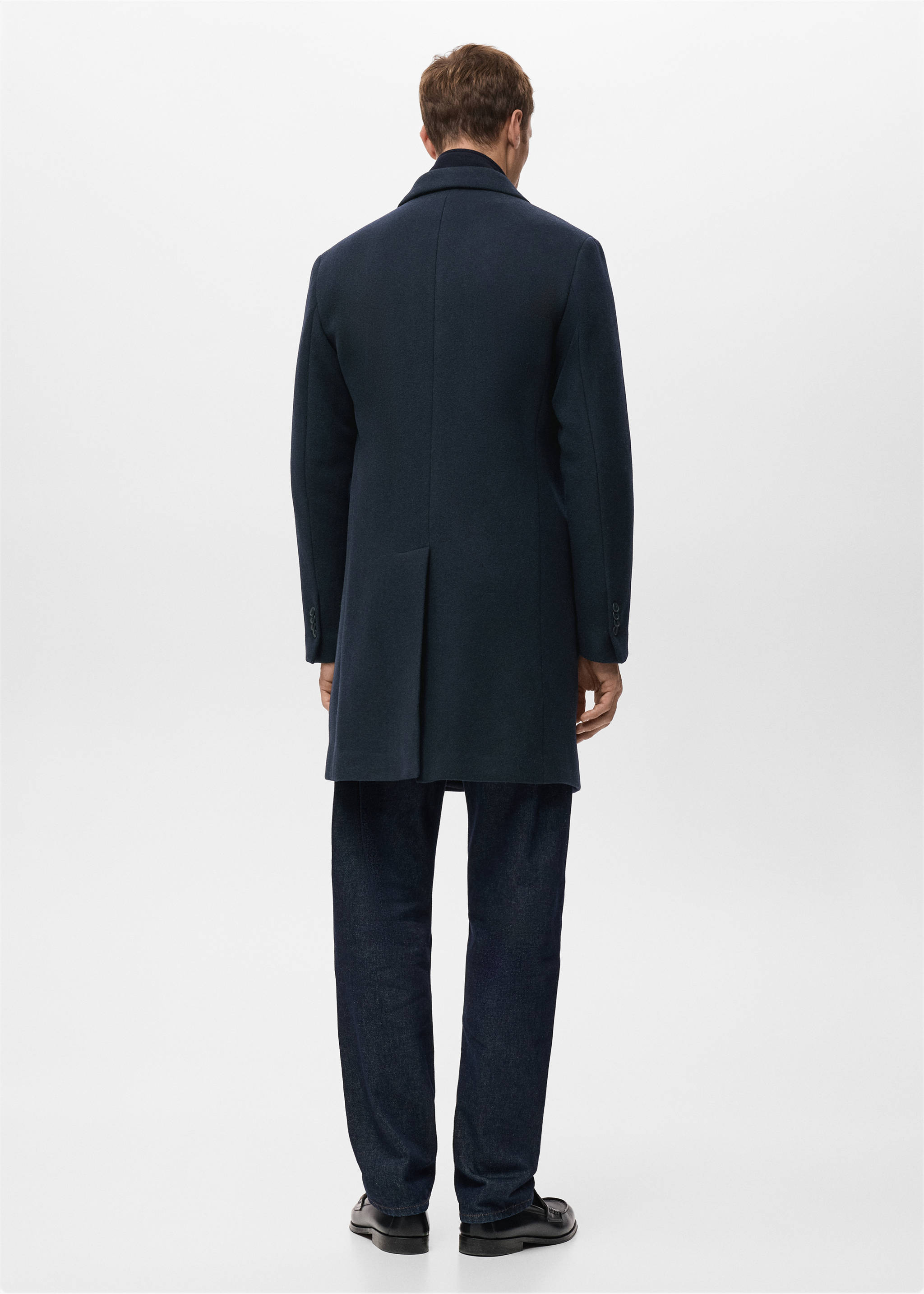 Wool coat with detachable inner collar - Reverse of the article, Navy. Ref: 27041179-00.