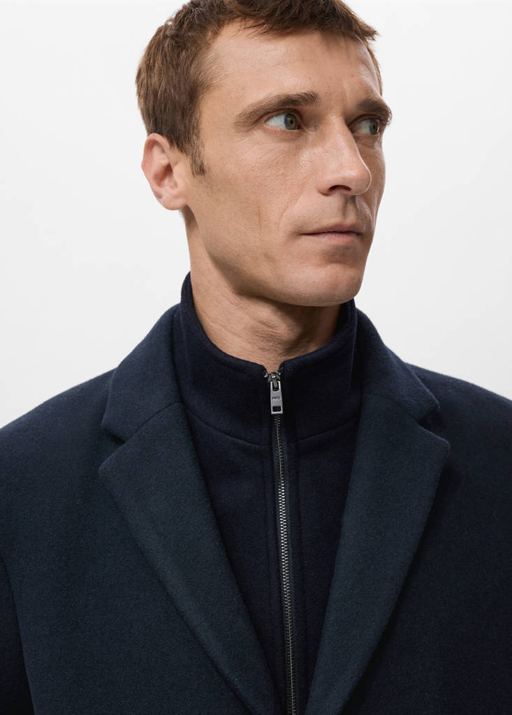 Wool coat with detachable inner collar — Navy