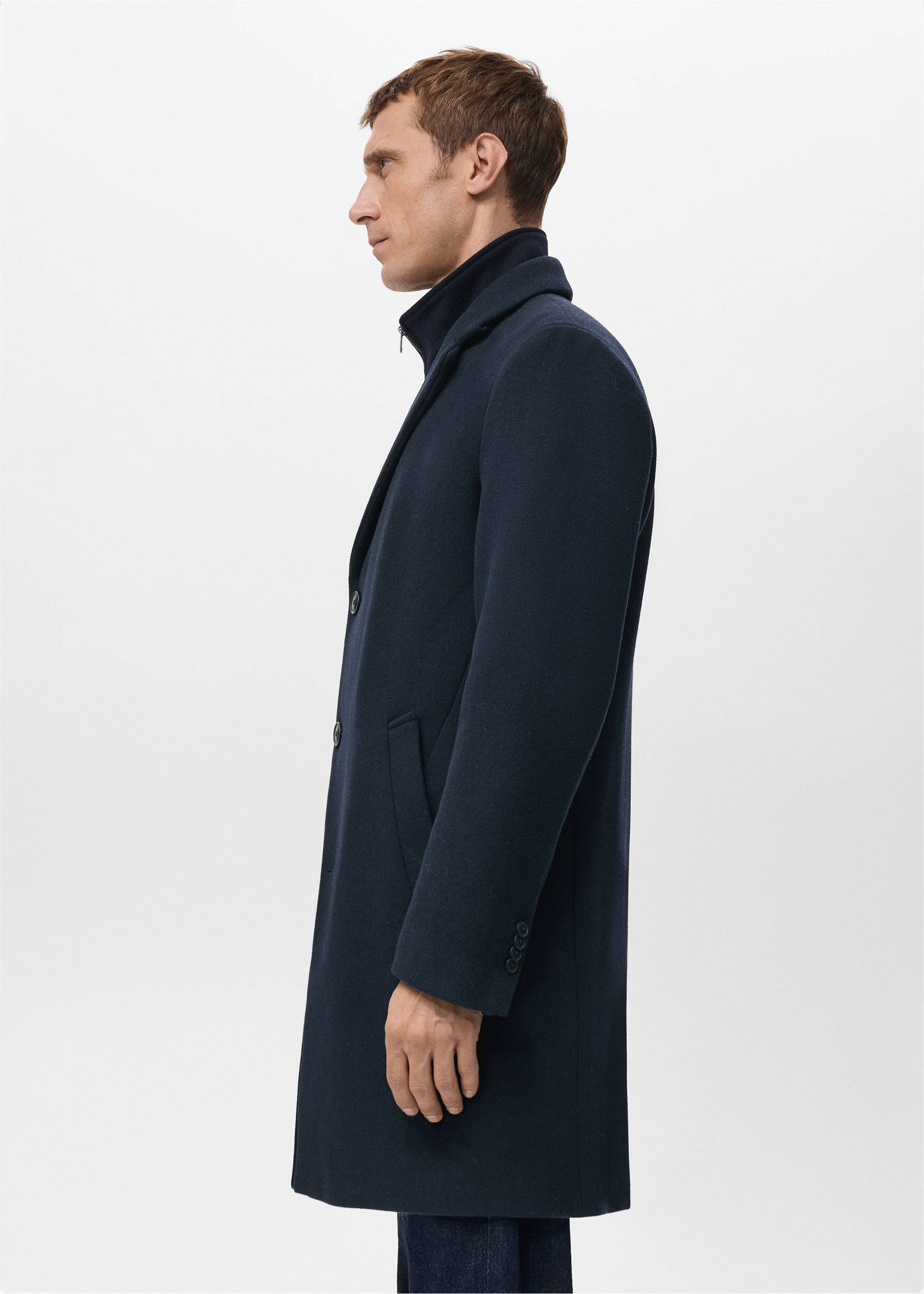 Wool coat with detachable inner collar - Details of the article 2, Navy. Ref: 27041179-00.