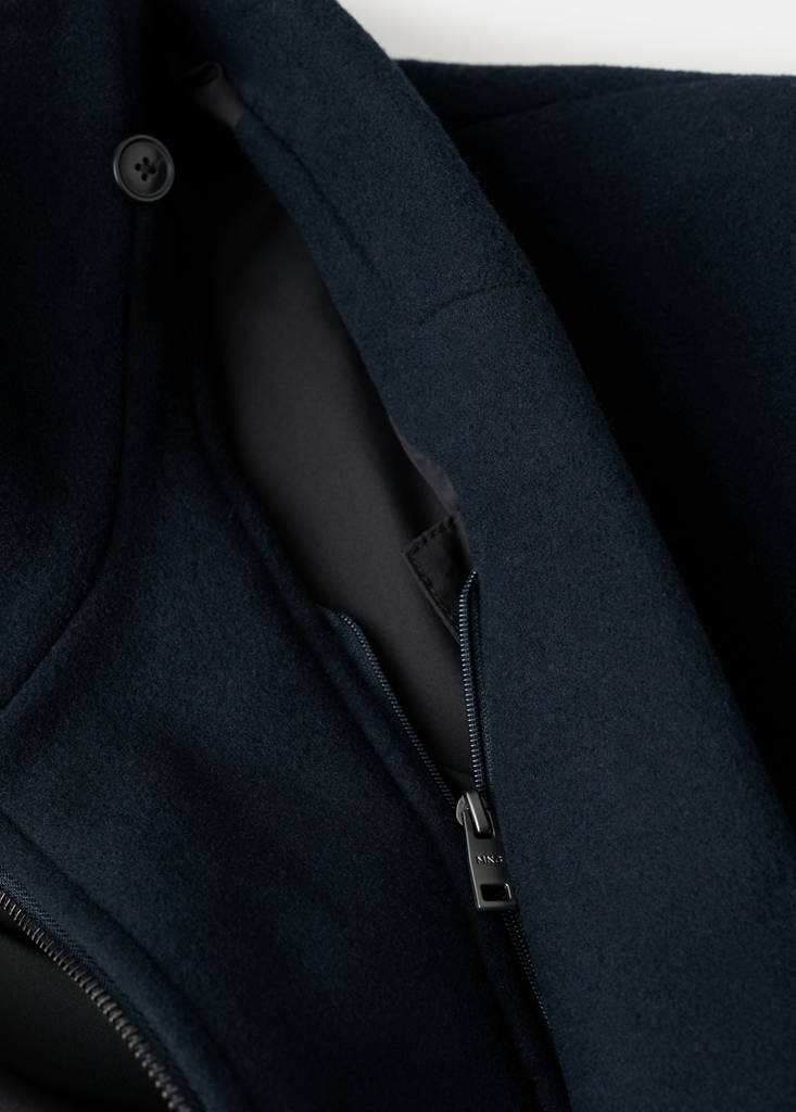 Wool coat with detachable inner collar — Navy