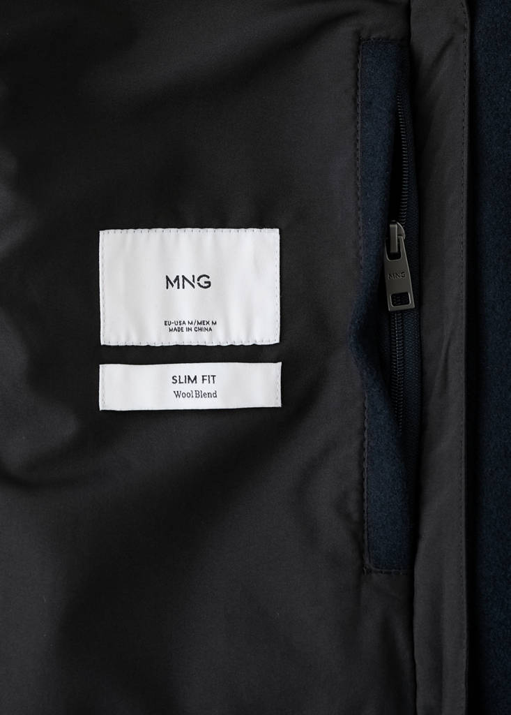 Wool coat with detachable inner collar — Navy