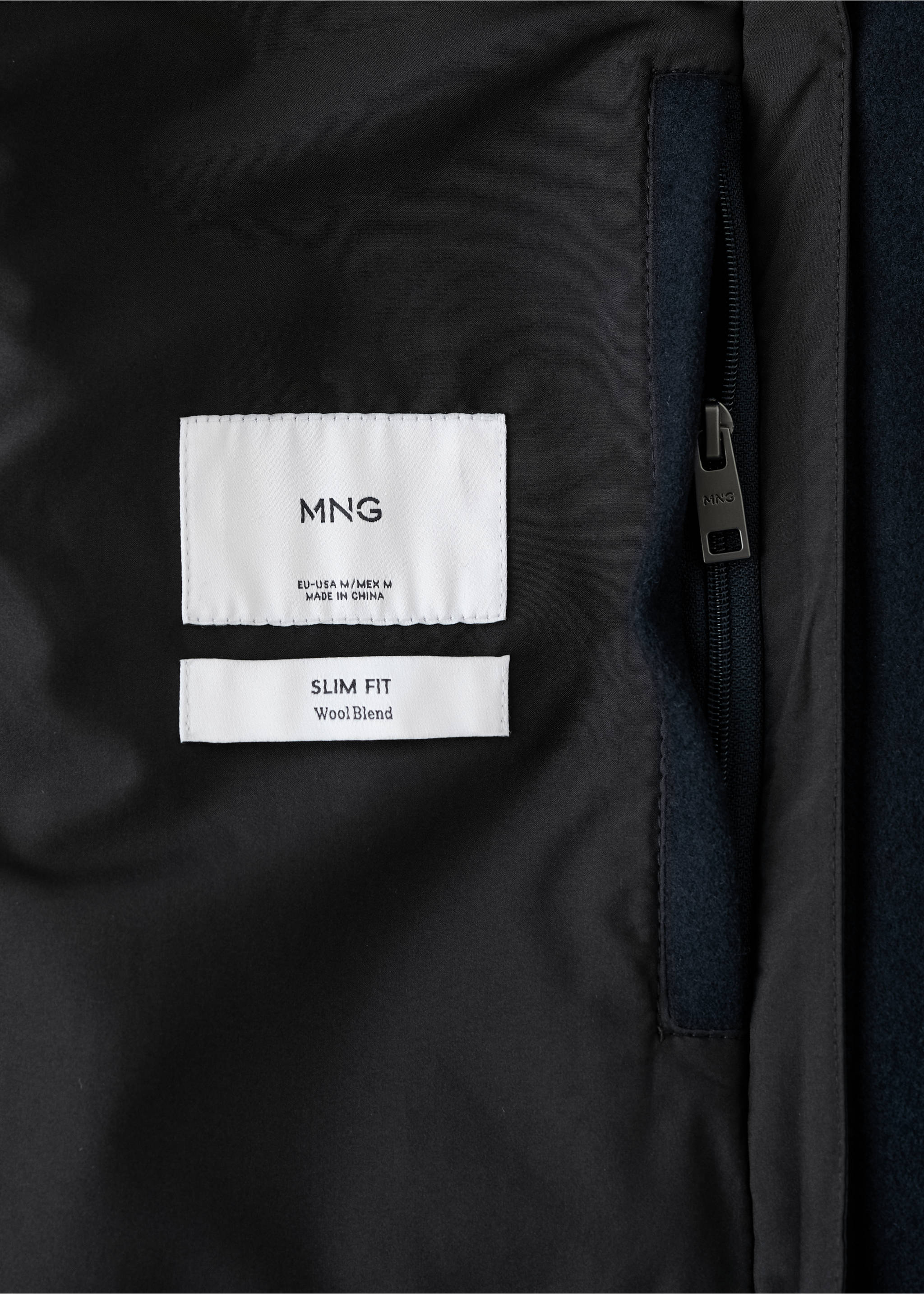 Wool coat with detachable inner collar - Details of the article 0, Navy. Ref: 27041179-00.