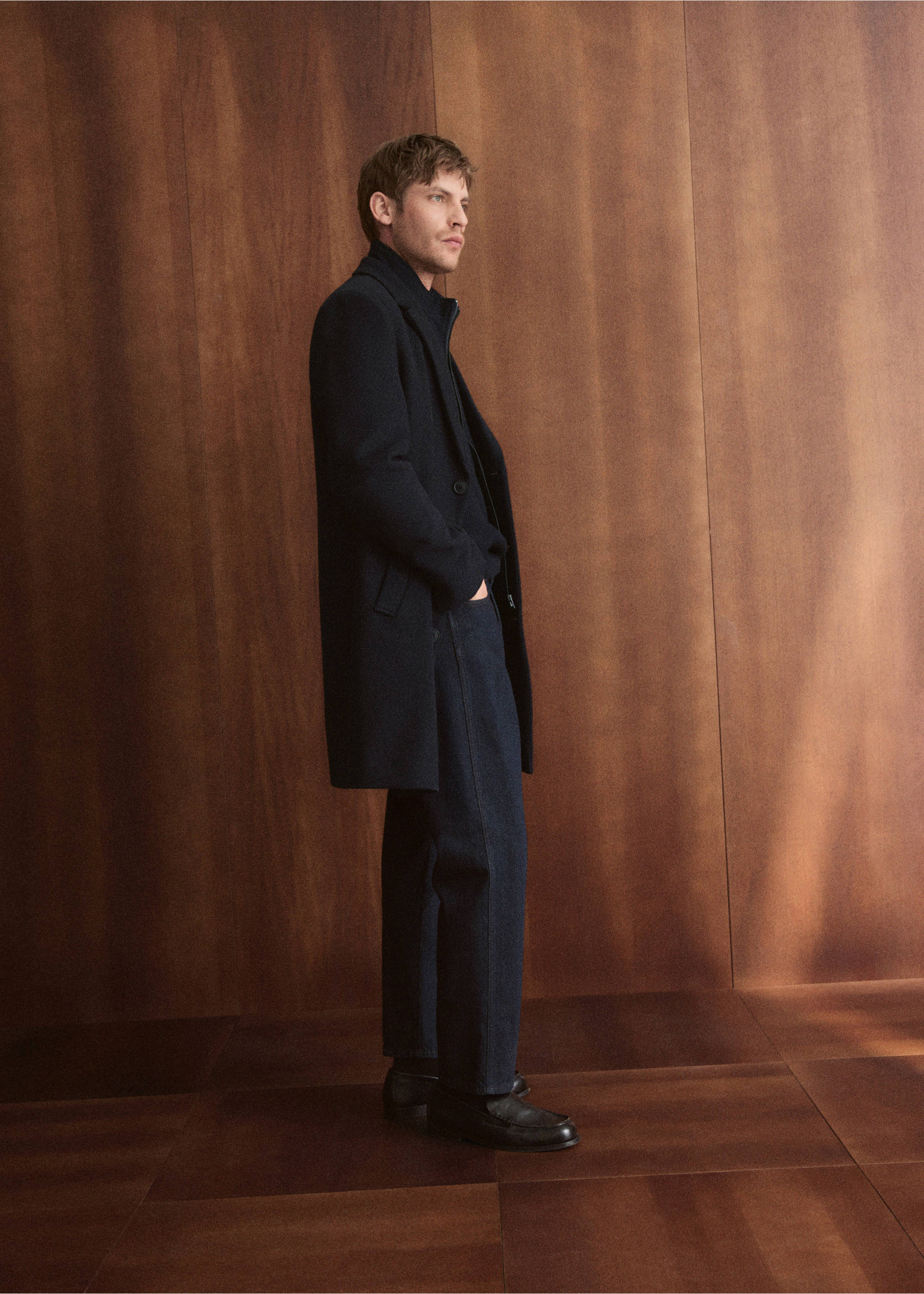 Wool coat with detachable inner collar - Details of the article 3, Navy. Ref: 27041179-00.