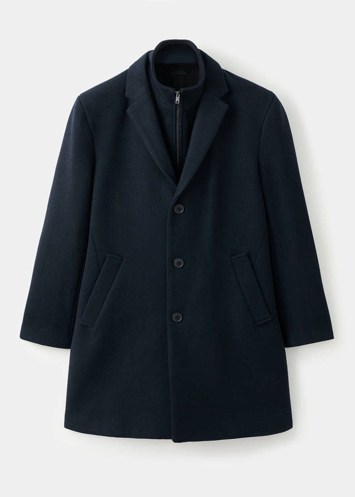Wool coat with detachable inner collar — Navy