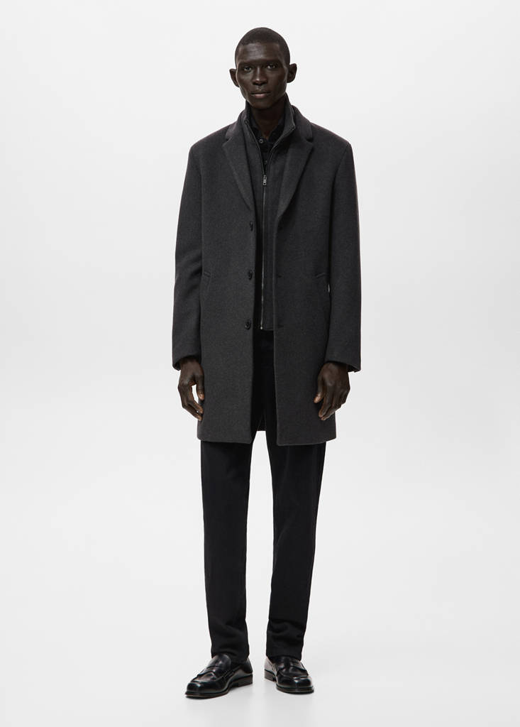 Wool coat with detachable inner collar — Dark Heather Grey