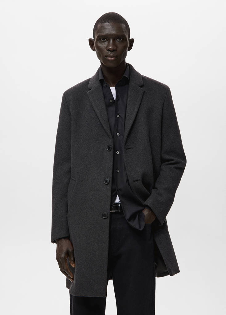 Wool coat with detachable inner collar — Dark Heather Grey