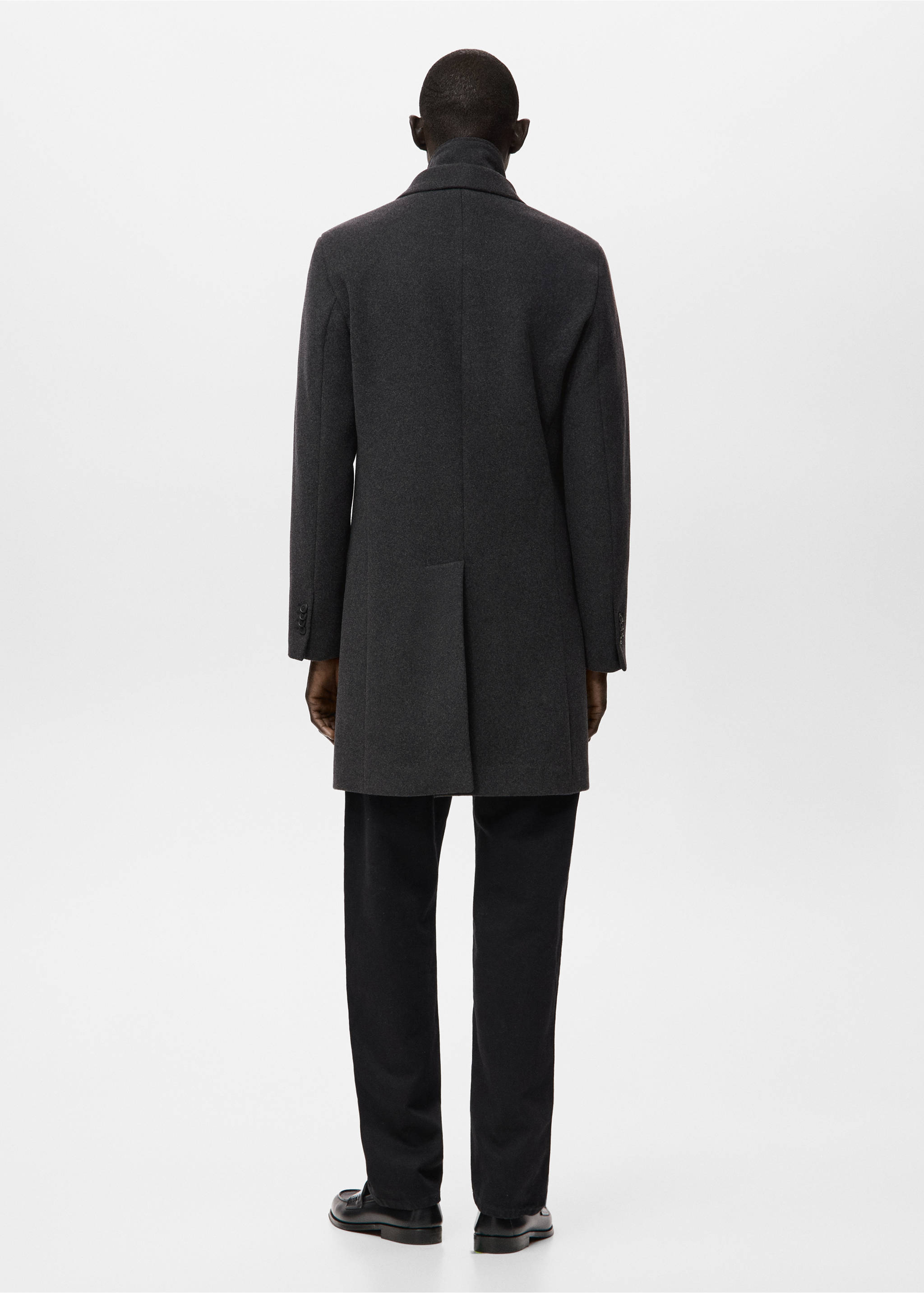 Wool coat with detachable inner collar - Reverse of the article, Dark Heather Grey. Ref: 27041179-00.