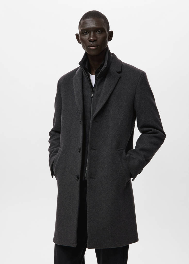 Wool coat with detachable inner collar — Dark Heather Grey