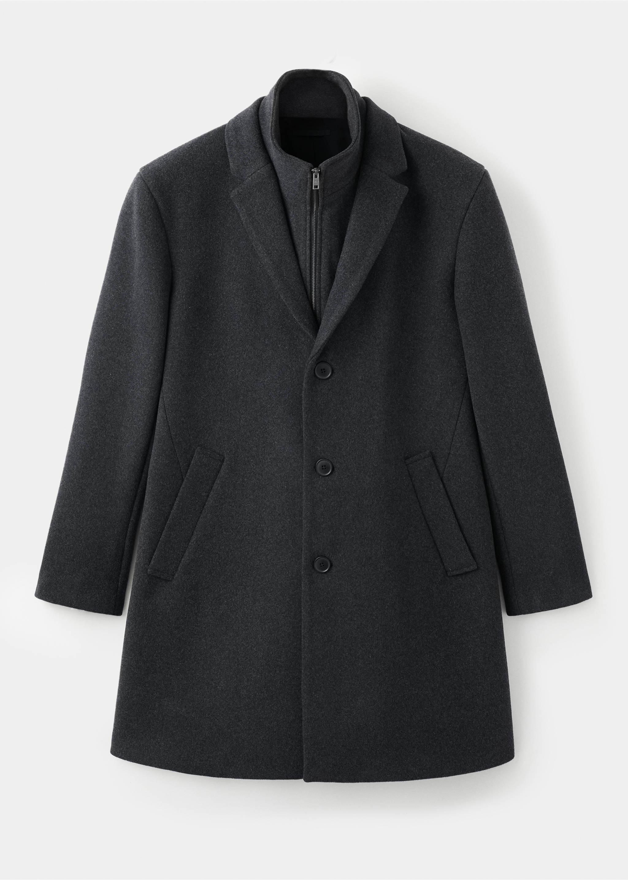 Wool coat with detachable inner collar - Article without model, Dark Heather Grey. Ref: 27041179-00.