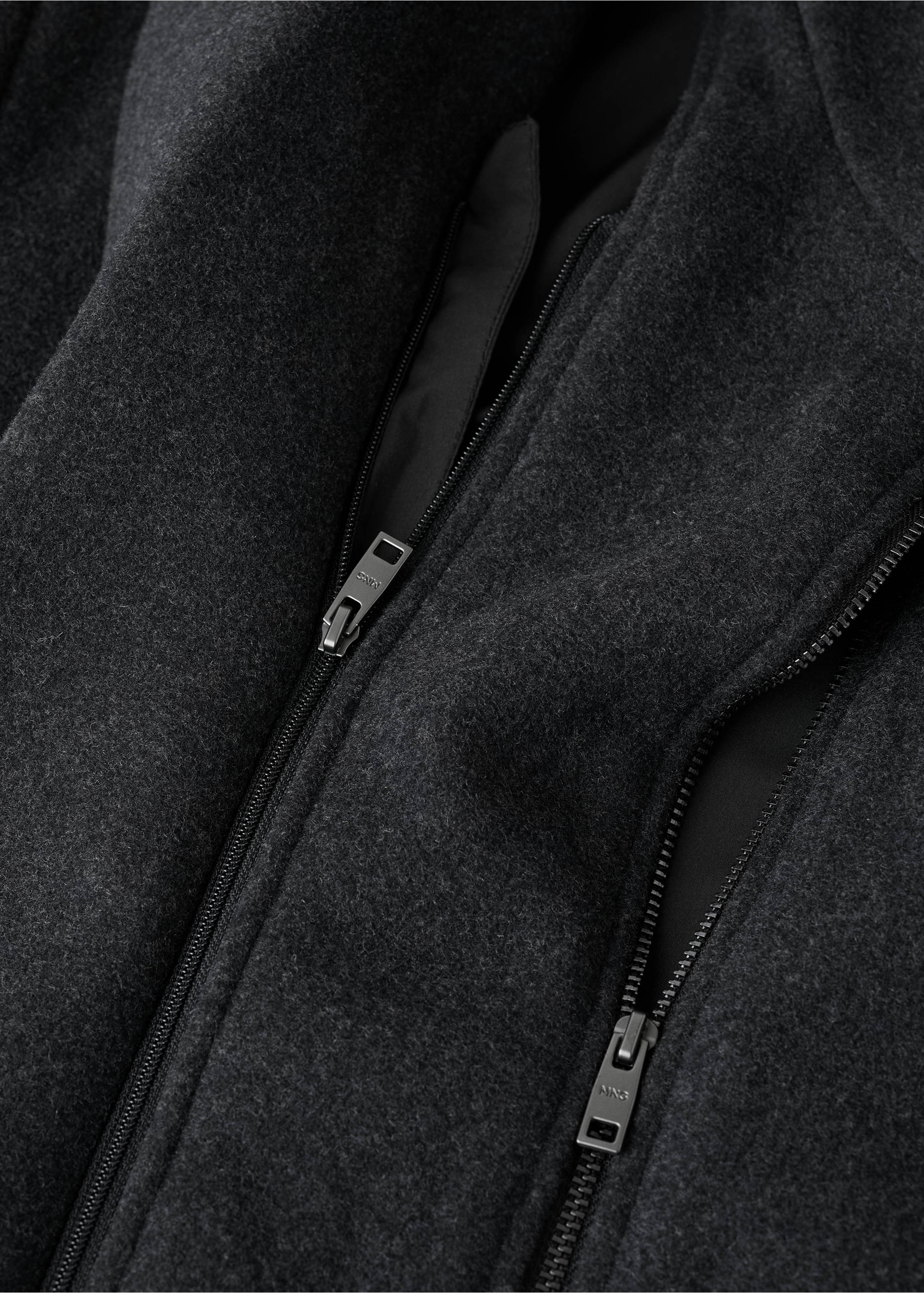 Wool coat with detachable inner collar - Details of the article 8, Dark Heather Grey. Ref: 27041179-00.
