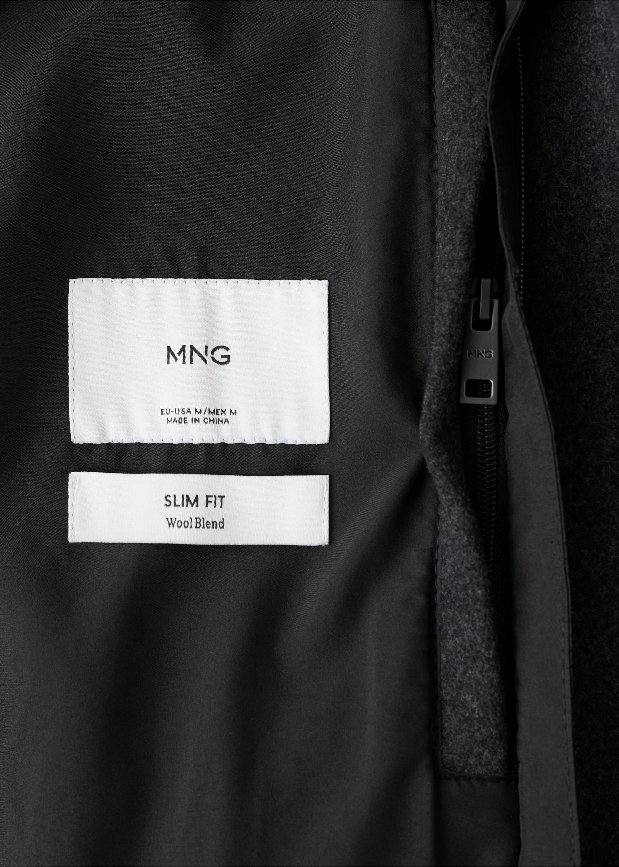 Wool coat with detachable inner collar - Details of the article 0, Dark Heather Grey. Ref: 27041179-00.