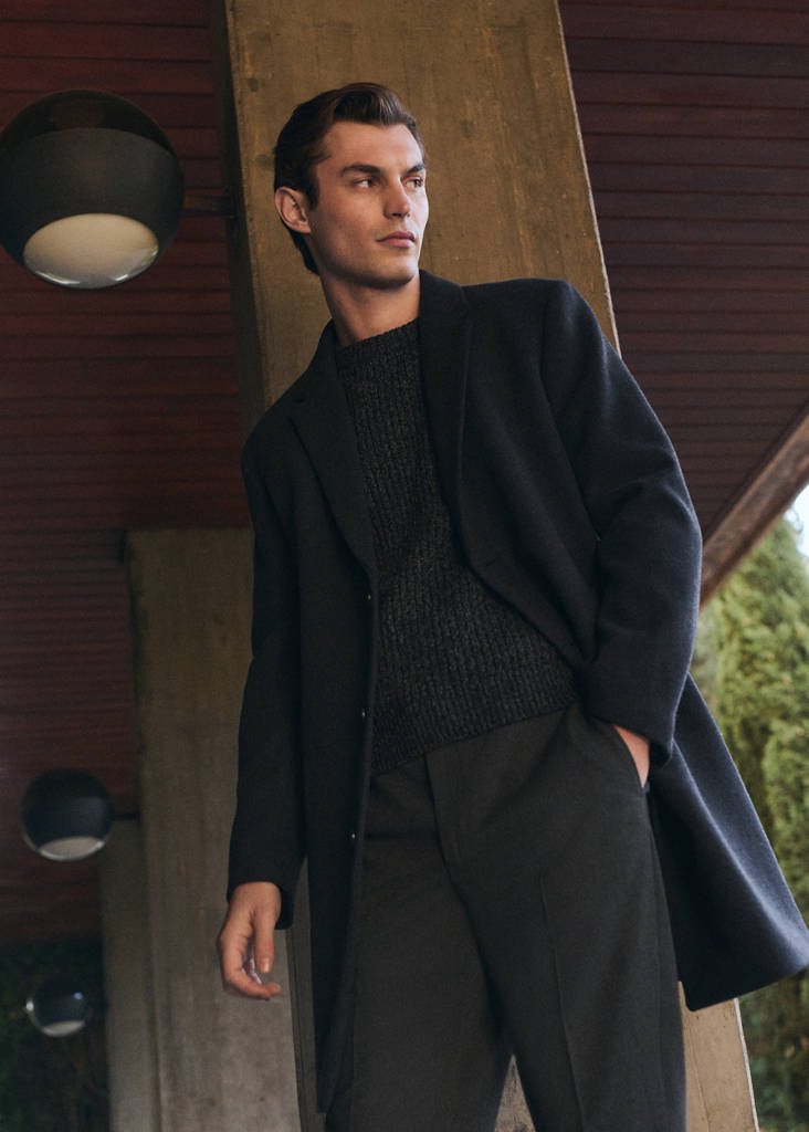 Wool coat with detachable inner collar — Dark Heather Grey