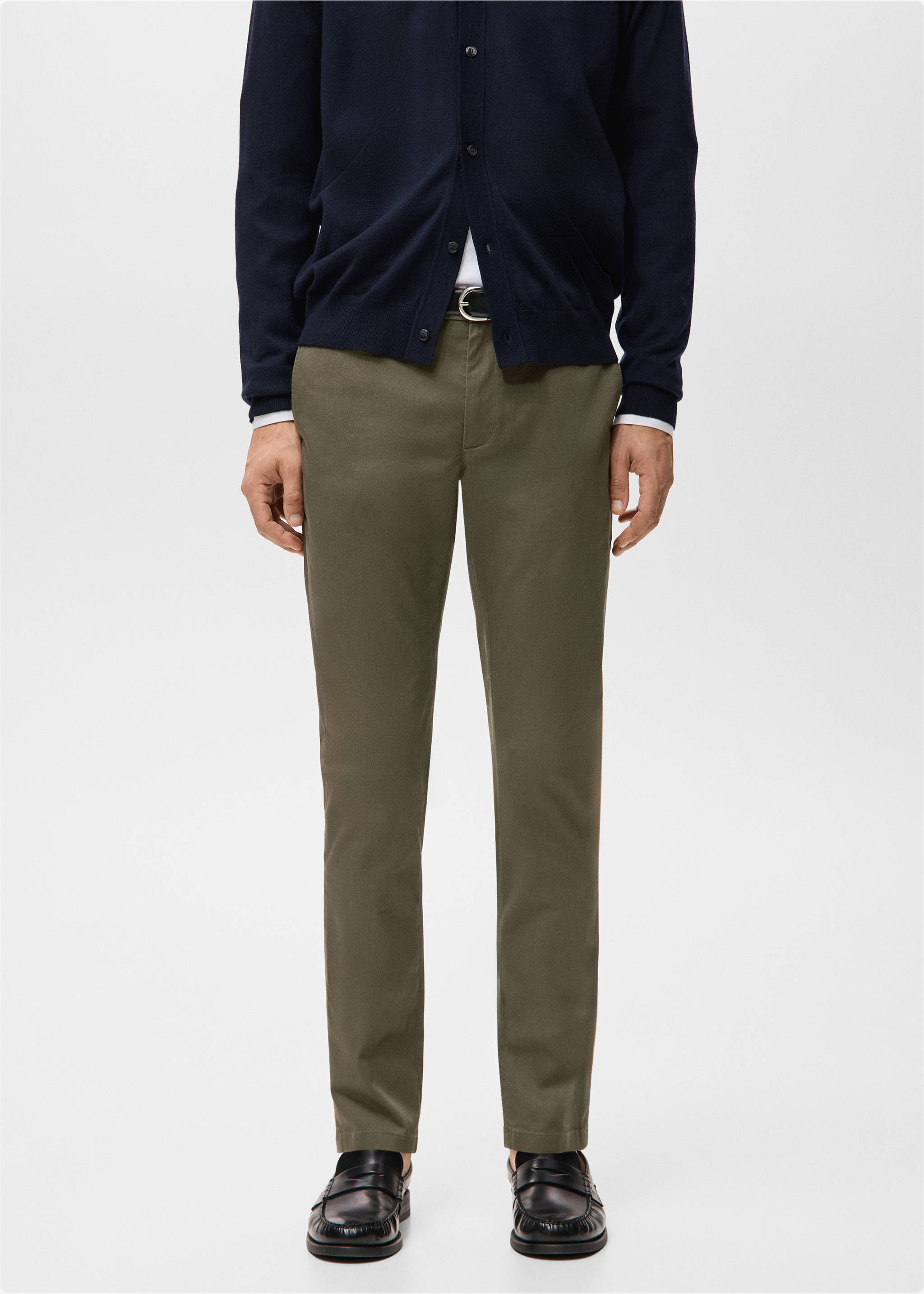 Pantaloni Barna super slim fit chino din serj - Plan mediu, Kaki. Ref: 27041187-00.