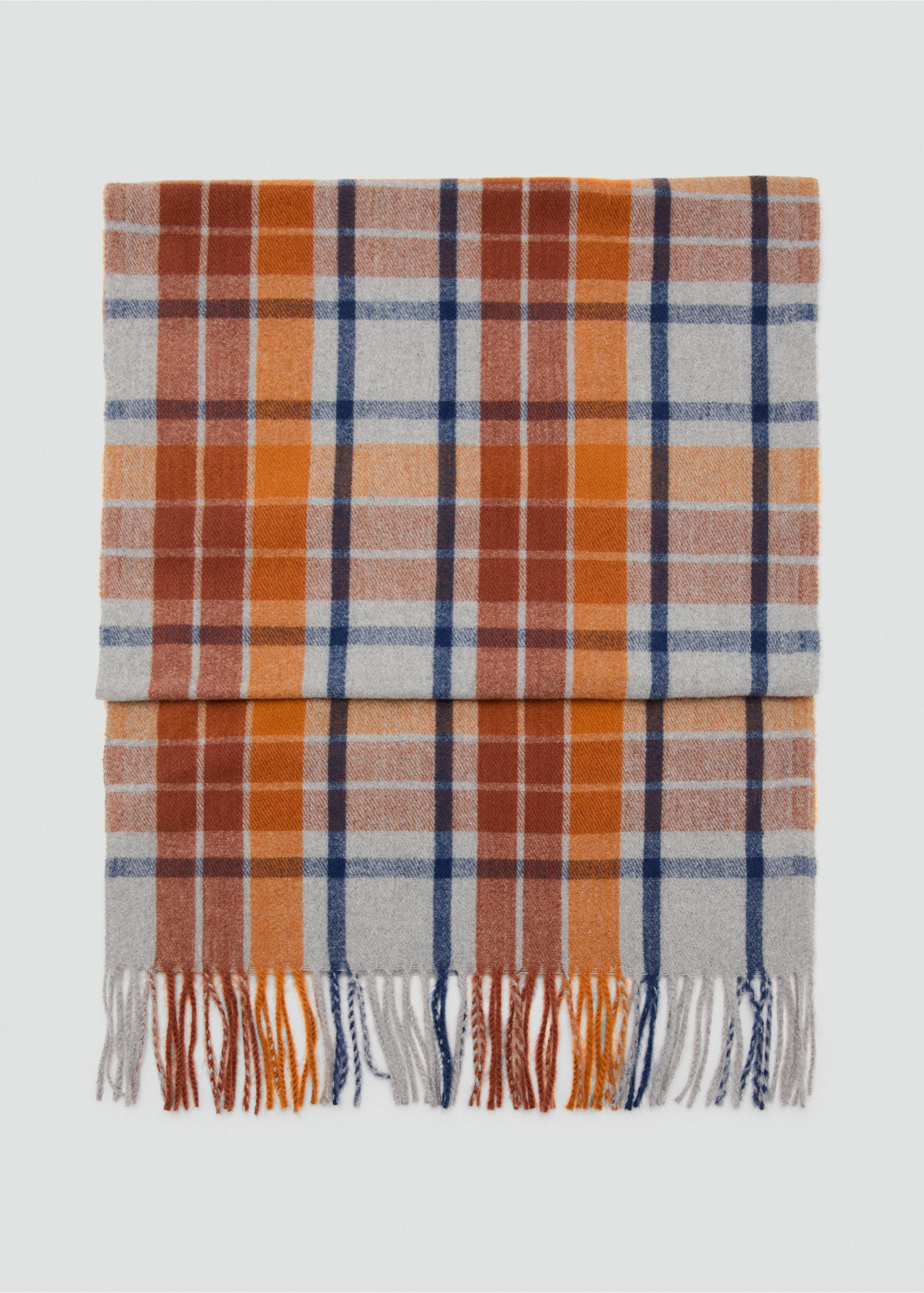Check scarf with fringed ends - Article without model, Caramel. Ref: 27041190-00.