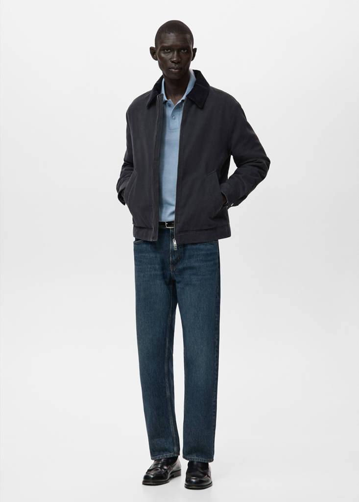 Quilted jacket with corduroy collar — Night Blue