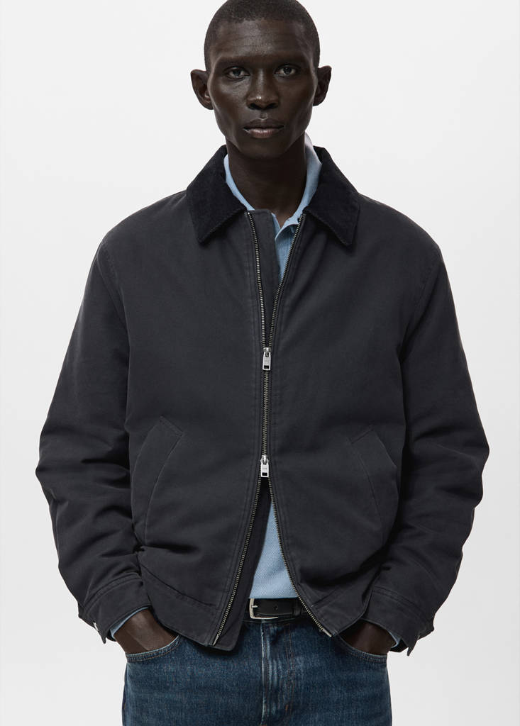 Quilted jacket with corduroy collar — Night Blue