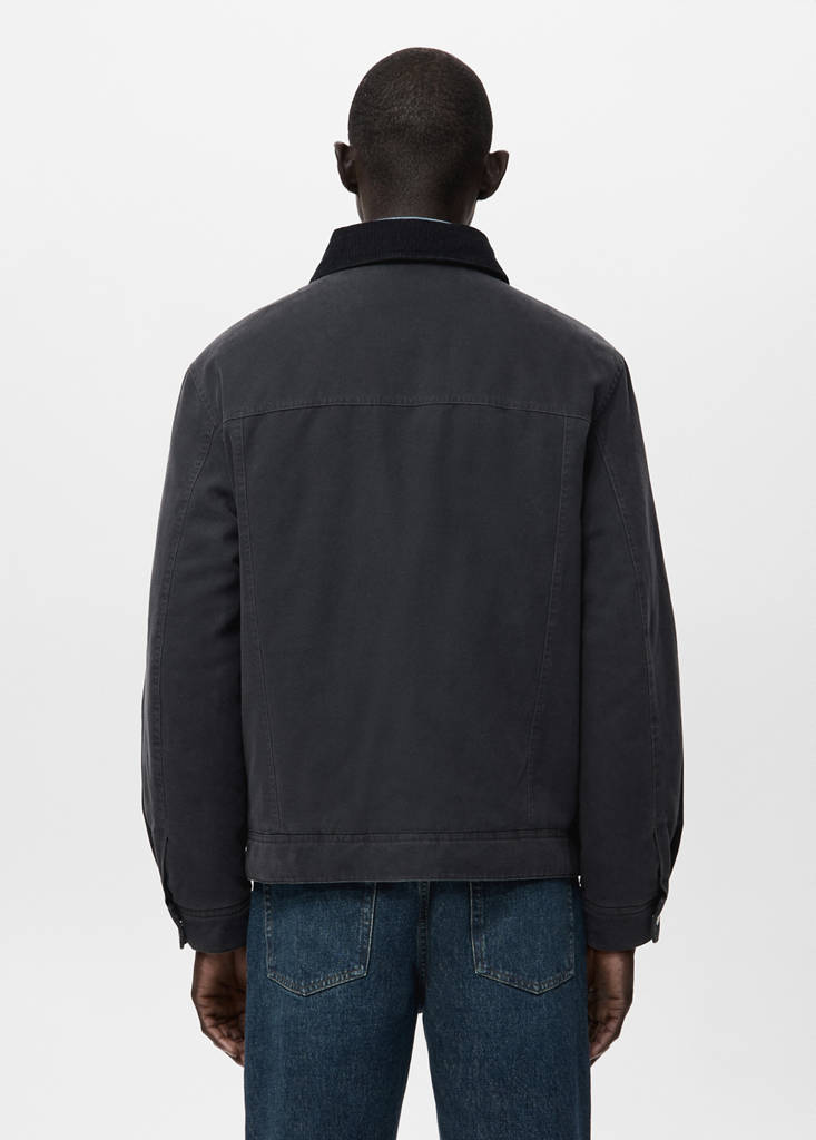 Quilted jacket with corduroy collar — Night Blue