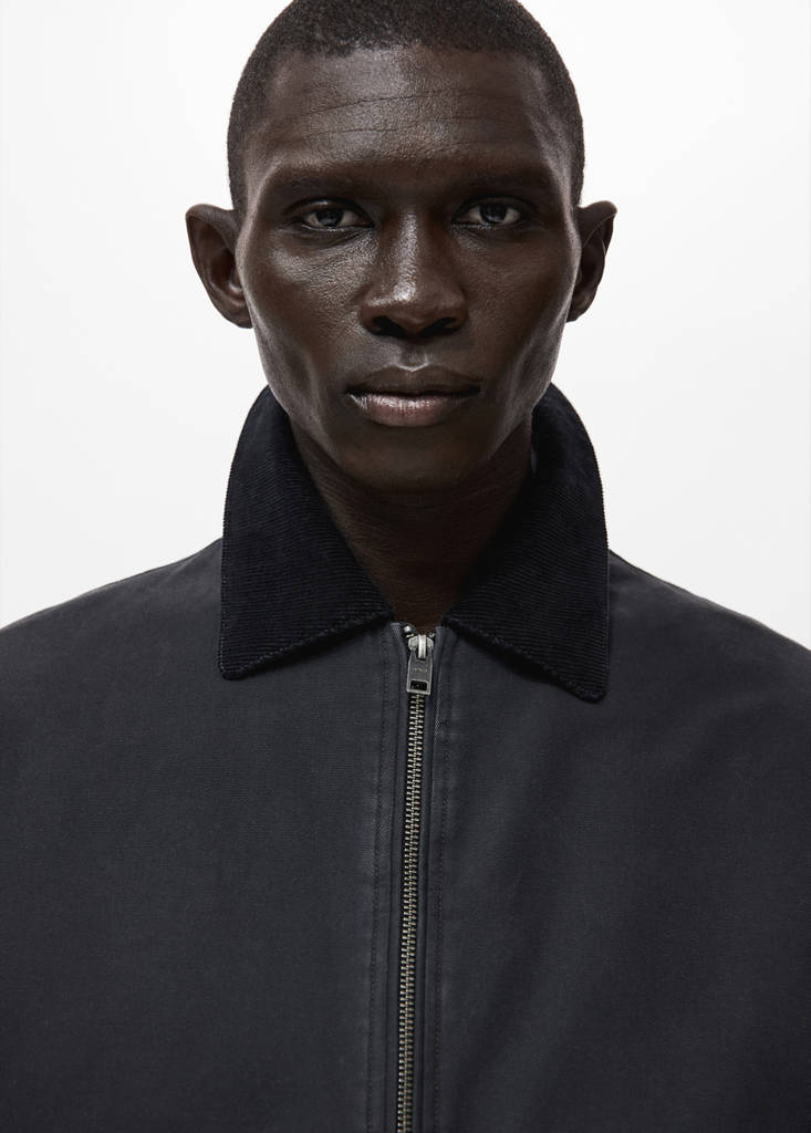 Quilted jacket with corduroy collar — Night Blue