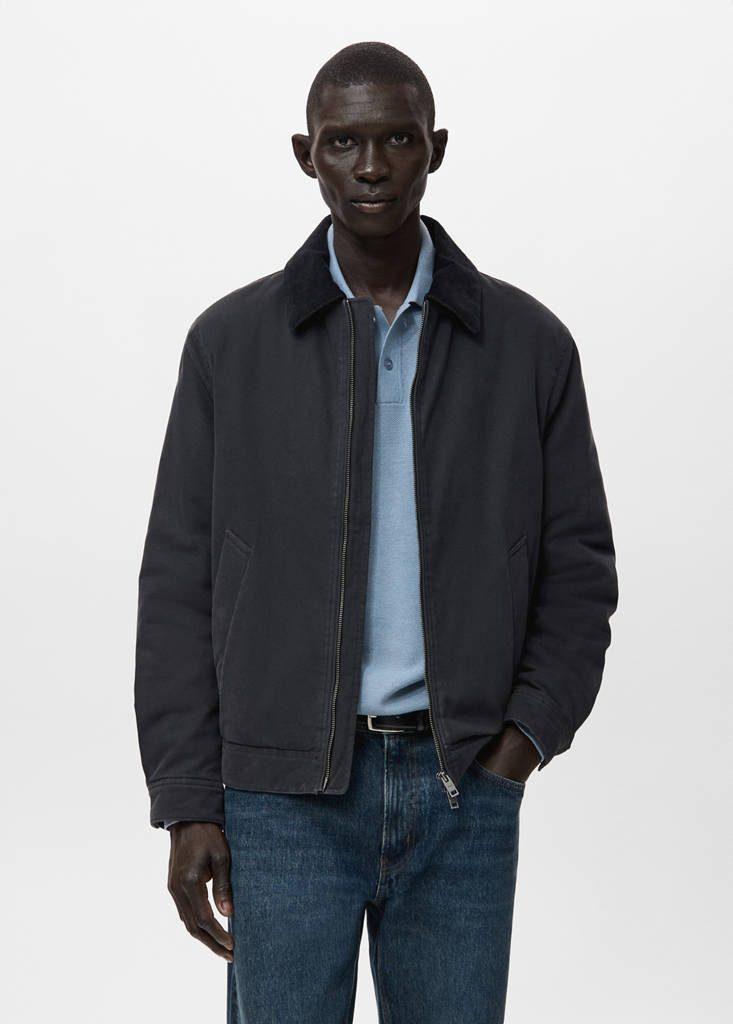 Quilted jacket with corduroy collar — Night Blue