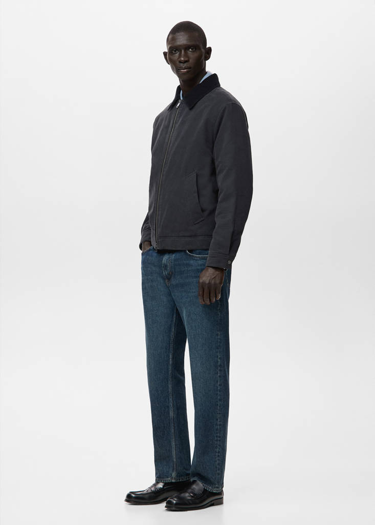 Quilted jacket with corduroy collar — Night Blue