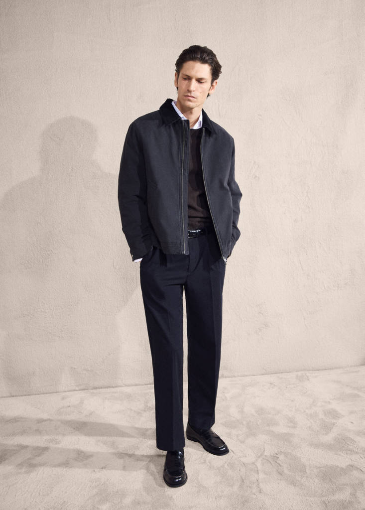 Quilted jacket with corduroy collar — Night Blue