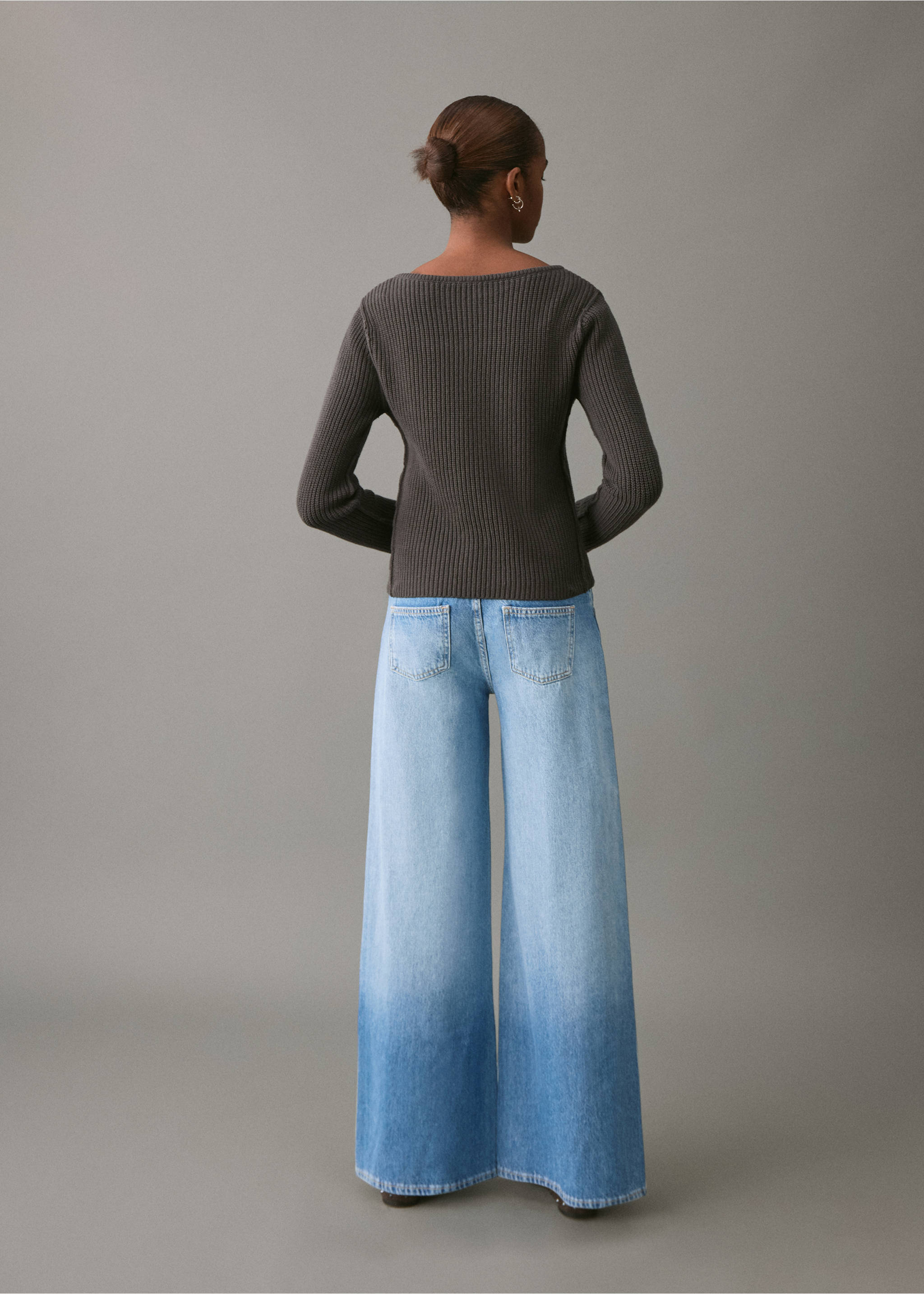 Low-waist wide-leg jeans - Reverse of the article, Medium Blue. Ref: 27041212-01.