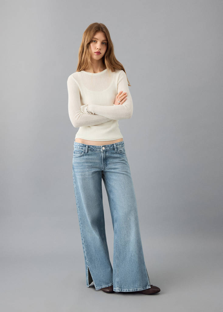 Wide leg jeans with openings — Medium Blue